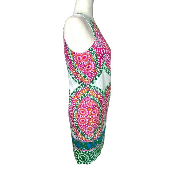 London Times Sheath Dress Size 8 Sleeveless Floral Pink Green White Knee Length - Picture 4 of 10